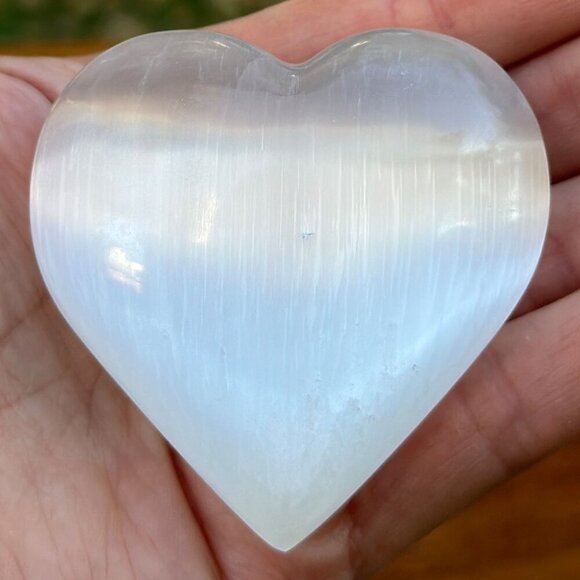 Selenite Crystal Heart, Polished Natural White Gemstone, Medium: 2.5 inches - Picture 1 of 14